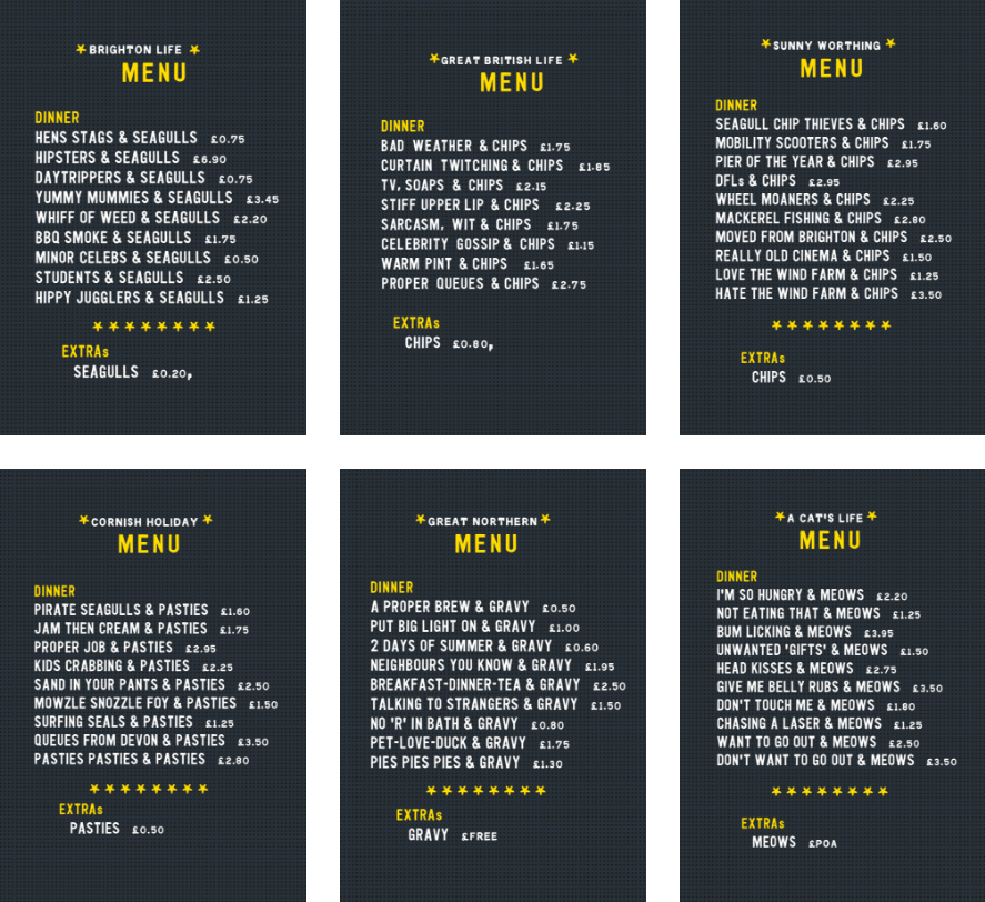 Menu greeting card designs
